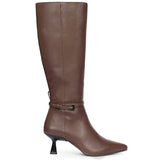 Saint Elara Buckle Embellished Brown Leather Long Boots