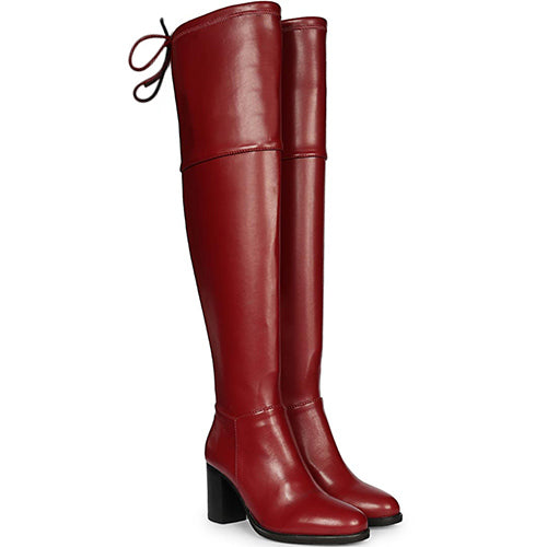 Saint Belinda Maroon Stretch Napa Thigh High Boots