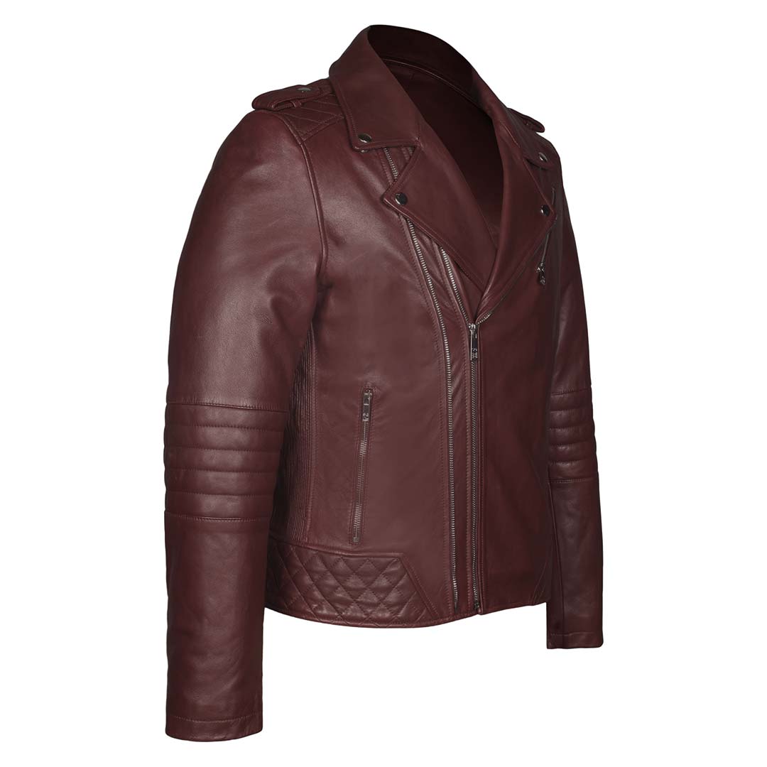 men’s biker jacket burgundy