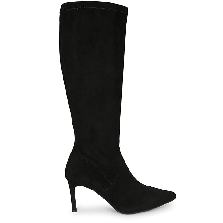 Saint Jemima Black Stretch Suede Kitten Heel Knee High Boots
