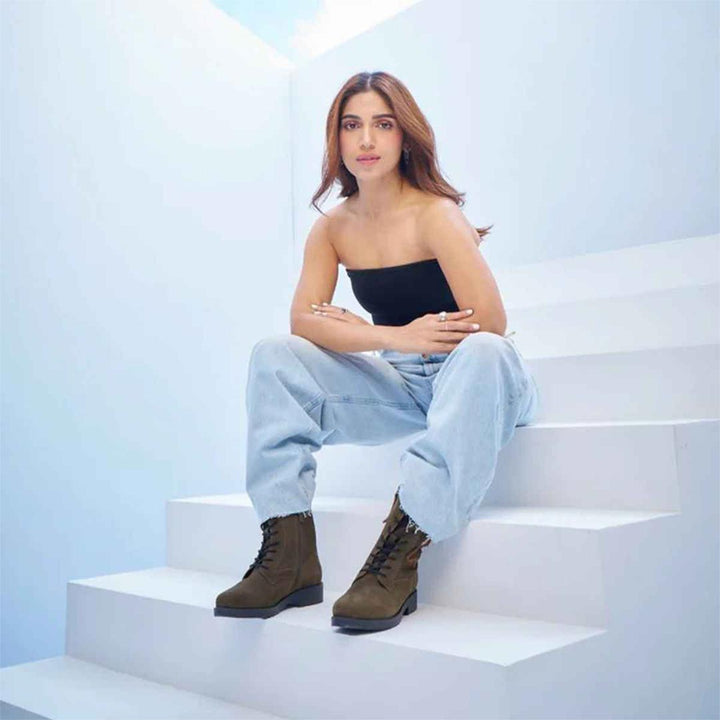 Siena Forest Green Suede Leather Ankle Boots