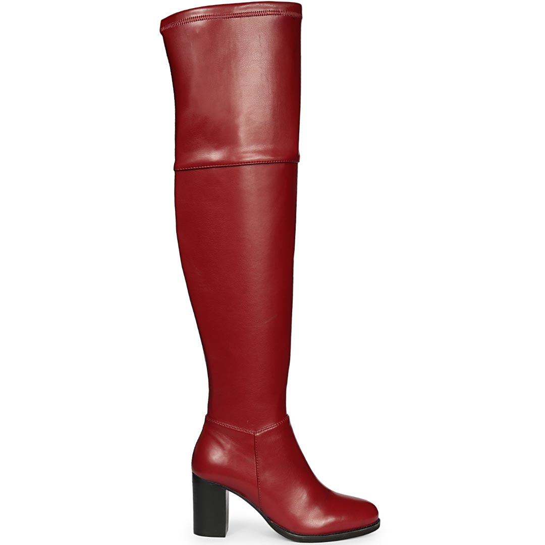 Saint Belinda Maroon Stretch Napa Thigh High Boots