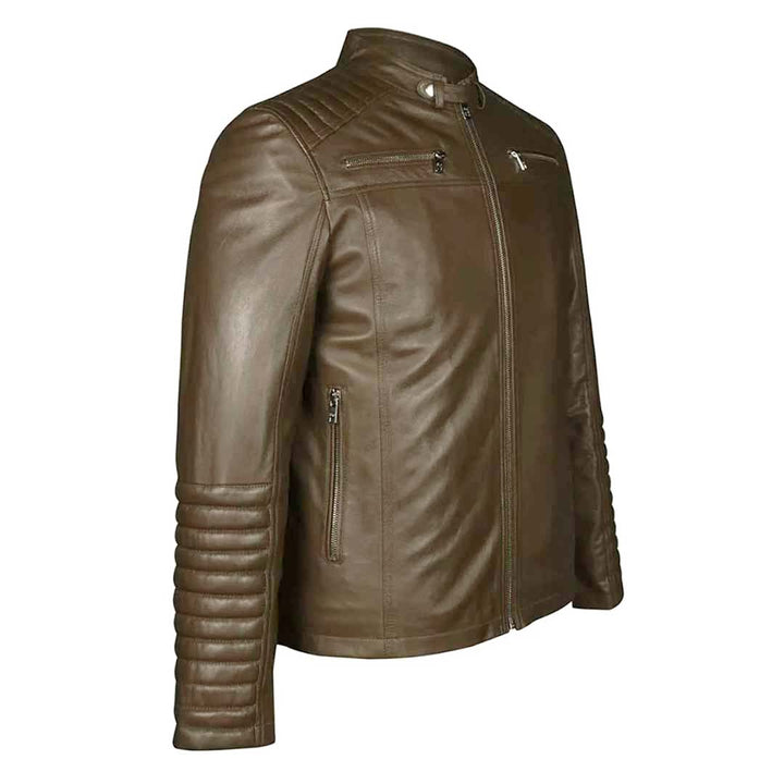 Saint Agostino Olive Brown Leather Men's Cafe Racer Jackets