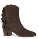 Saint Manon Brown Suede Leather Fringe Ankle Boots