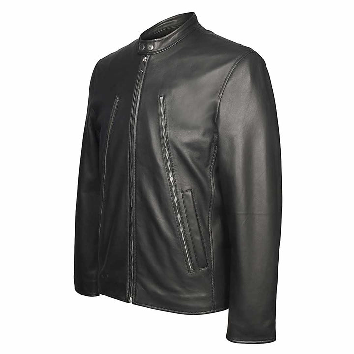 Saint Zachary Black Leather Men's Cafe Racer Jacket