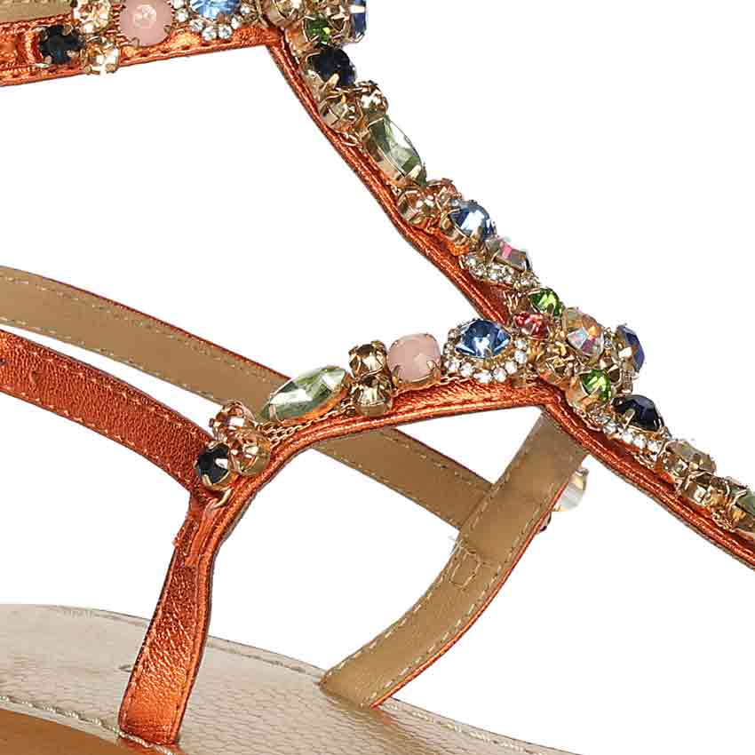 Saint Zuri Multi Stone Metallic Orange Leather Sandals – SaintG India