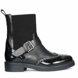 Saint Adeen Studded Buckle Decor Black Leather Ankle Boots