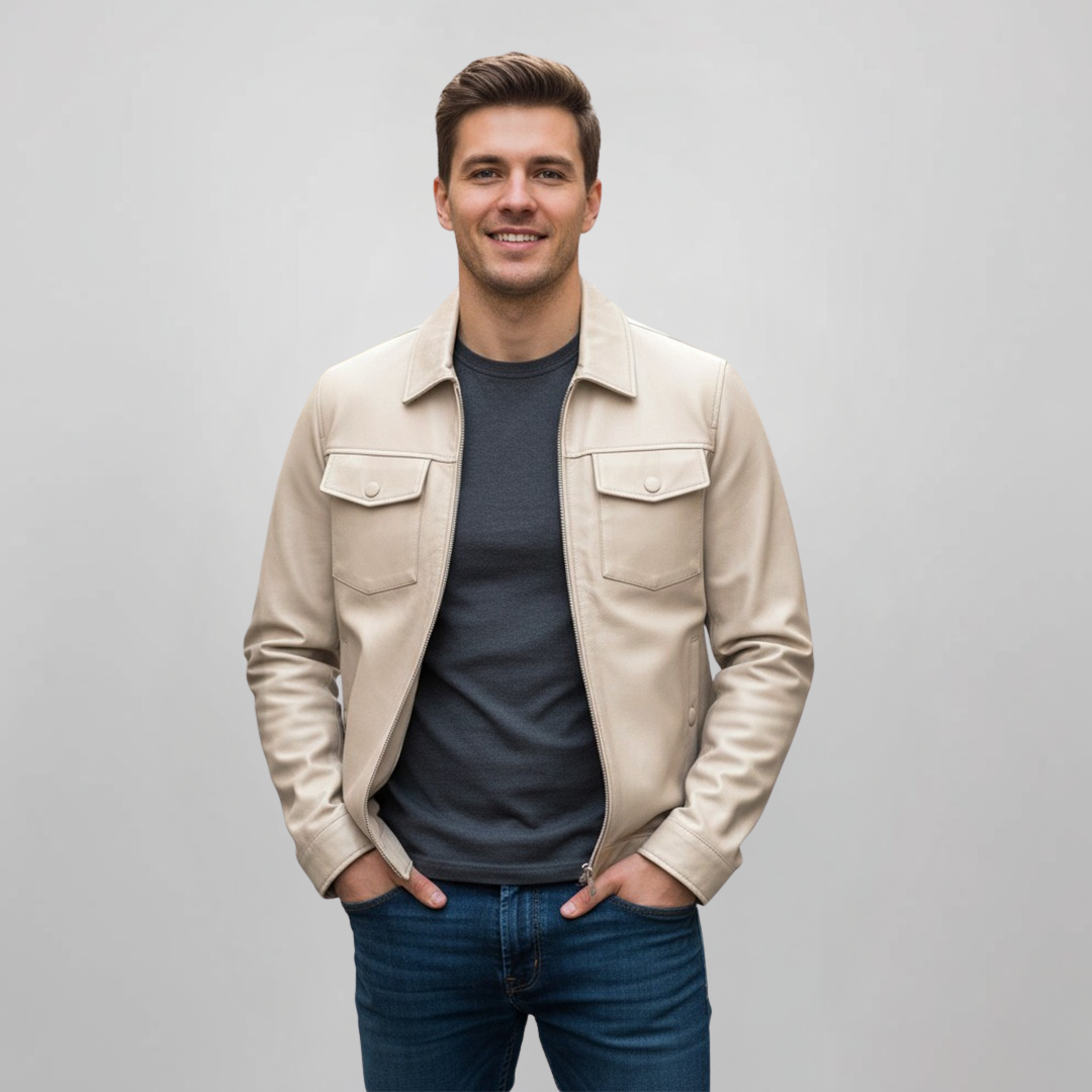 Saint Ruben Off-White Leather Men's Jacket With Collars