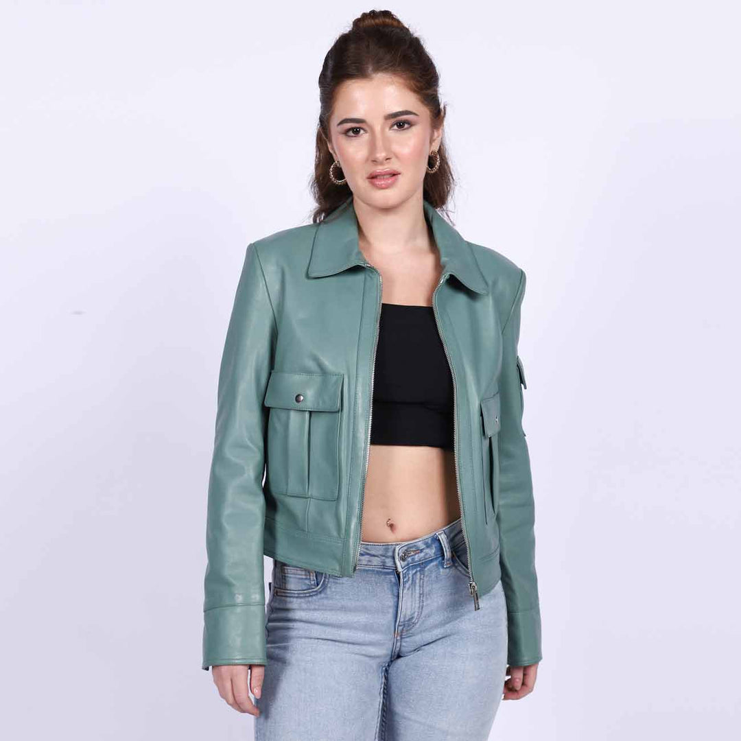 Saint Amory Women Green Leather Jackets
