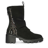 Saint Celestia Black Leather Crystal High Ankle Boots