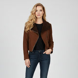 Saint Rebecca Women Brown Leather Spread Collar Jackets