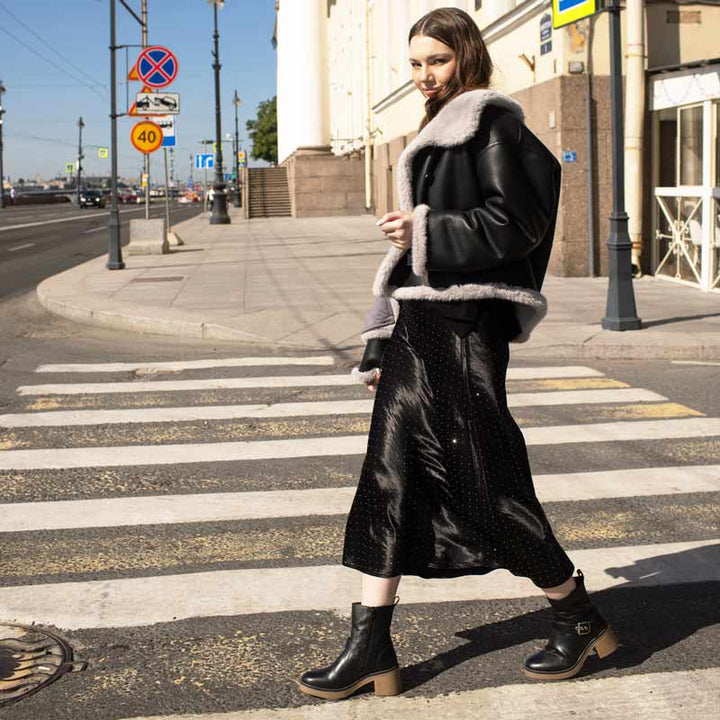 Saint Carmen Buckle Black Leather Ankle Boots