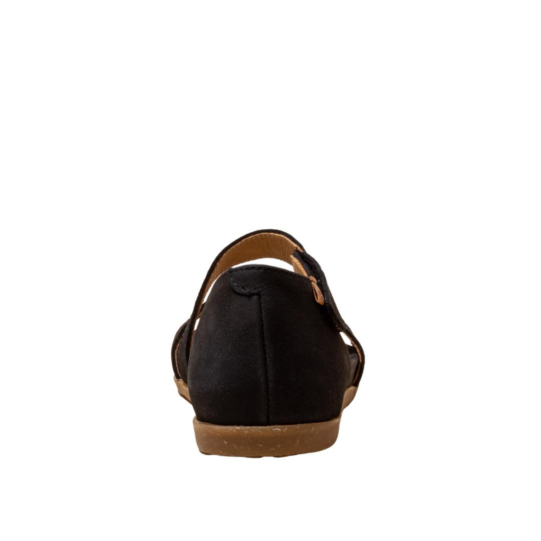 El Naturalista Black Embellished Leather Block Sandals with Buckle