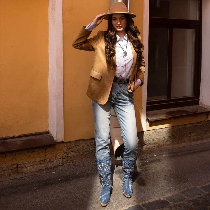 Saint Aria Denim Embroidered Cowboy Boots