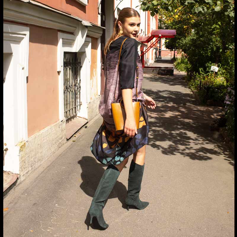 Saint Erin Green Suede Leather Kitten Heel Long Boots