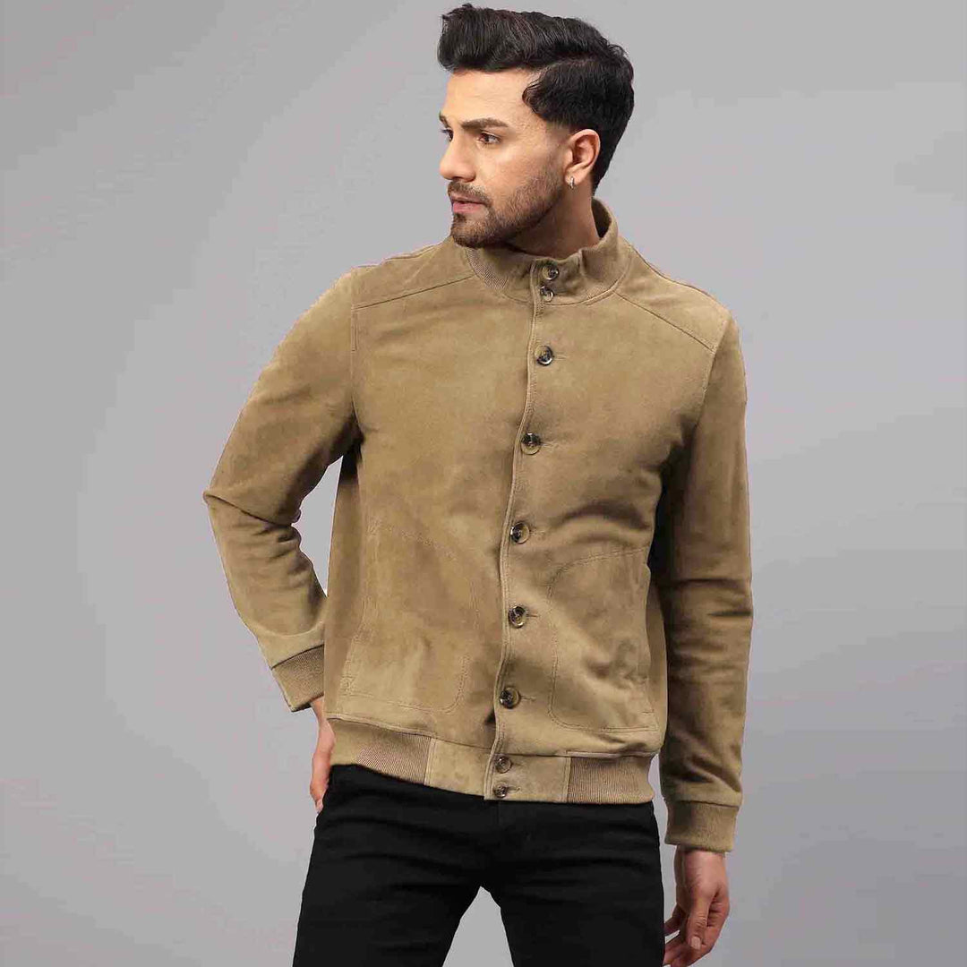 Saint Valen Mens Tan Suede Leather Jackets
