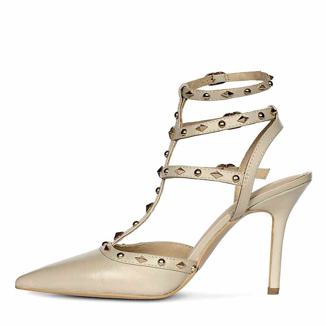Saint Brittany Studded Cage Nude Leather Pumps