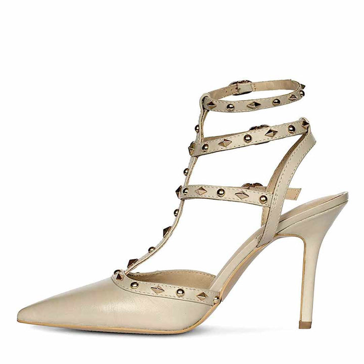 Saint Brittany Studded Cage Nude Leather Pumps