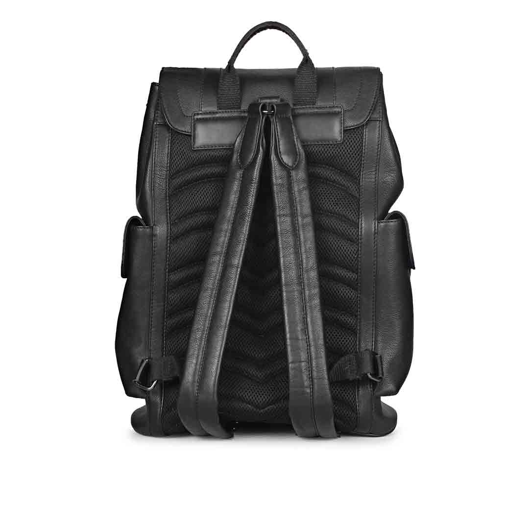 black leather backpack india Capri Black Leather Oversized Structured Backpacks – SaintG India