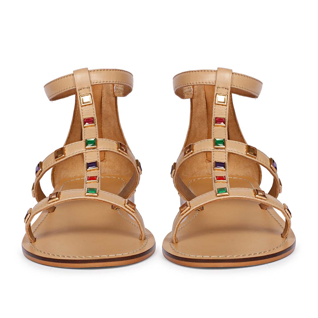 Saint Quincy Multi Stones Studded Natural Leather Sandals