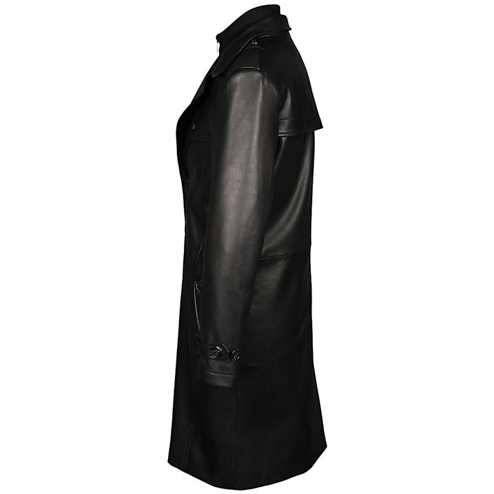 Saint Valente Full-Length Black Leather Trench Coat For Men