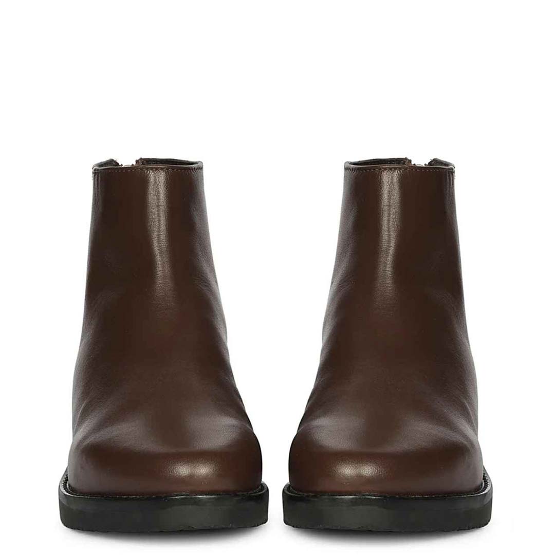 Livia Dark Brown Leather Ankle Boots