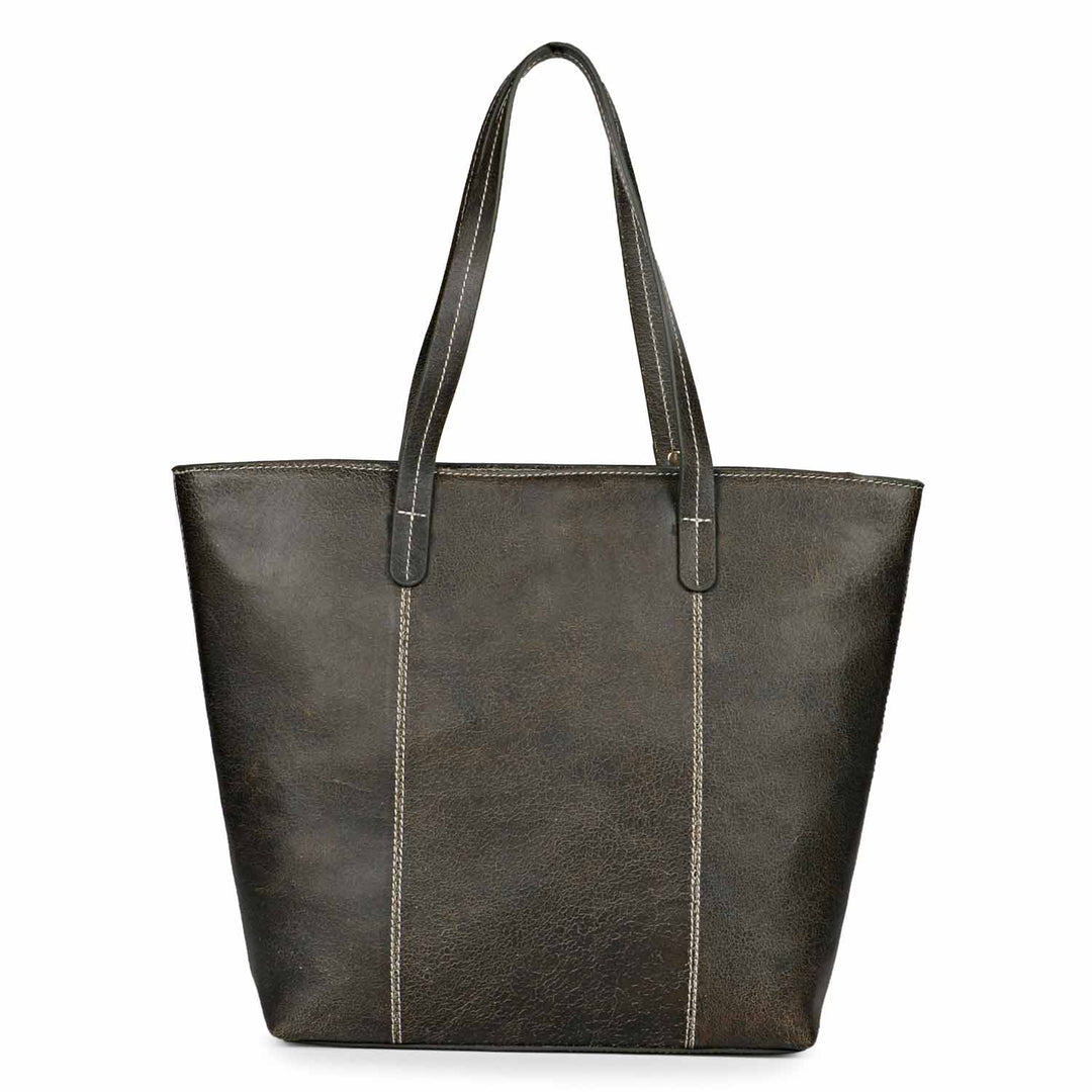 Favore Black Textured Leather Oversized Shopper Shoulder Bag