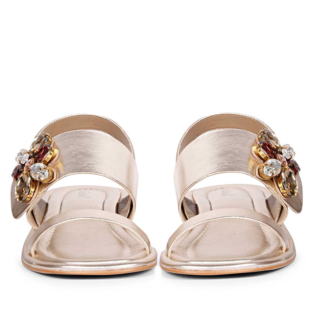 Saint Carona Multi Stone Butterfly Trim Gold Leather Sandals