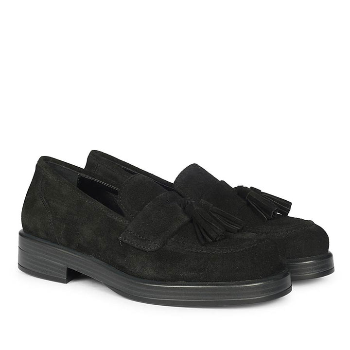 Saint Simone Black Leather Tassel Moccasins