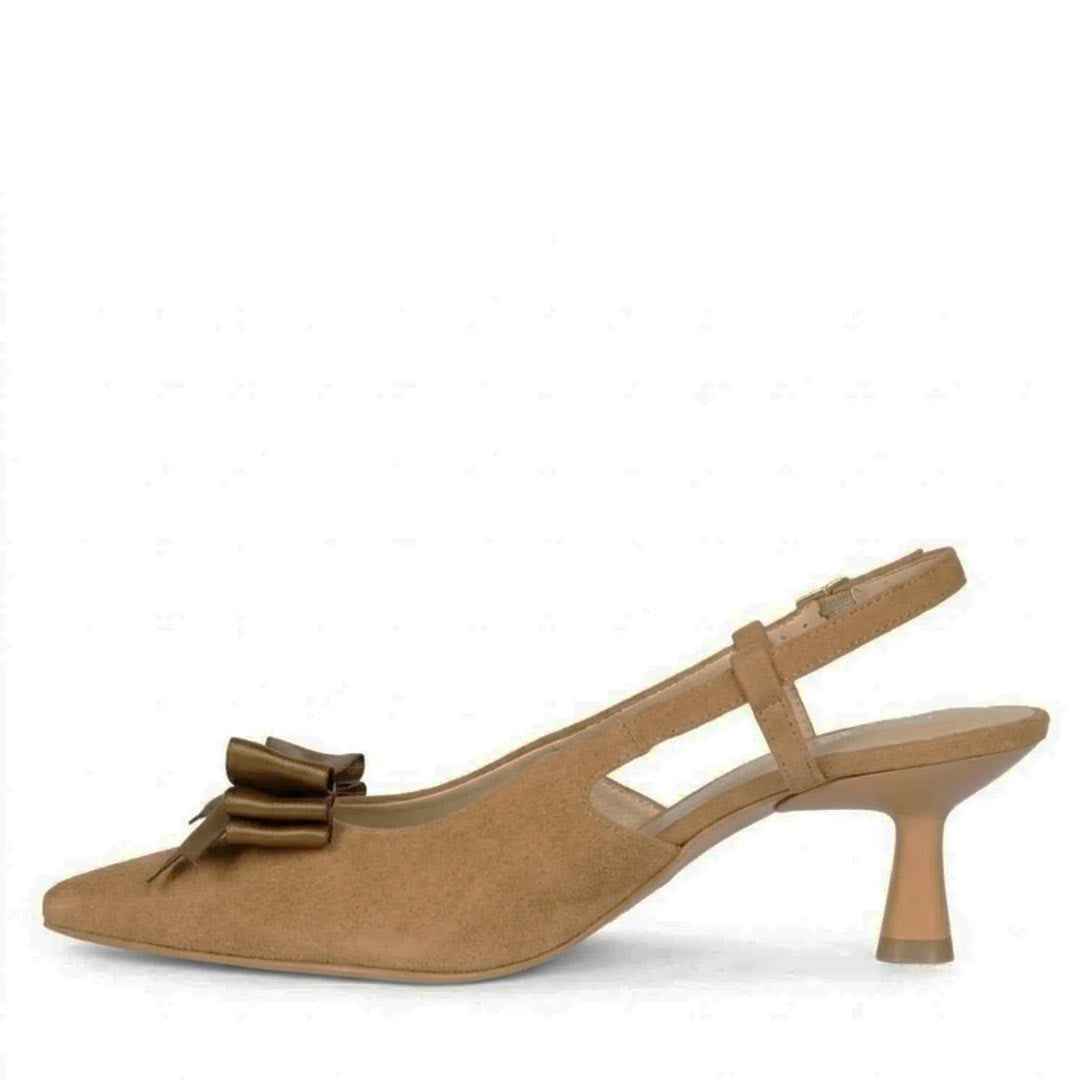 Saint Toria Bow Tan Leather Sling Back Pumps