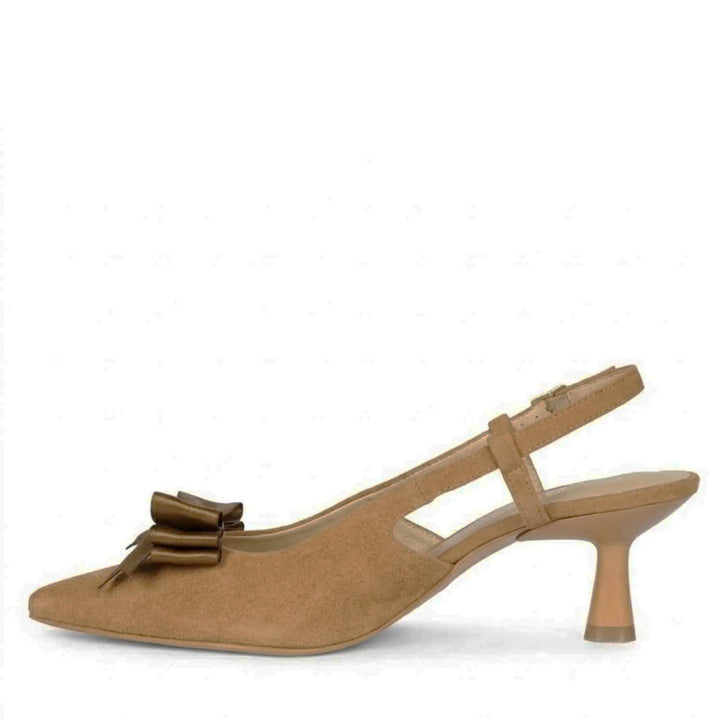 Saint Toria Bow Tan Leather Sling Back Pumps