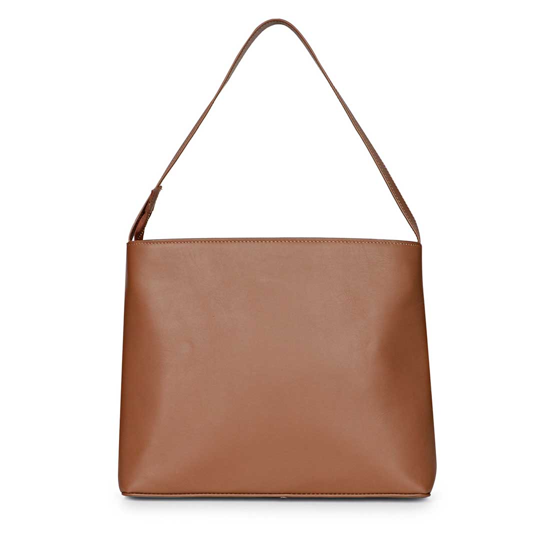 Favore Tan Leather Oversized Structured Shoulder Bag