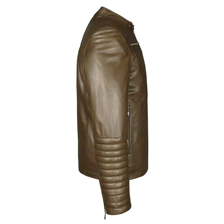 Saint Agostino Olive Brown Leather Men's Cafe Racer Jackets