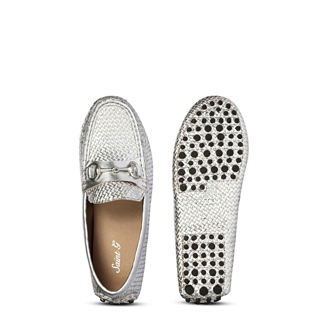 Saint Lucy Silver Woven Leather Loafers