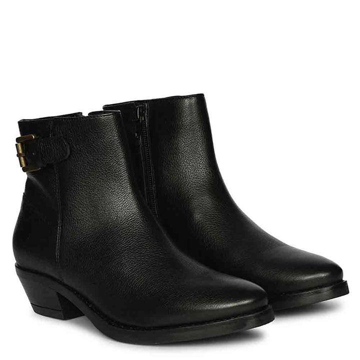 Jaycee Black Leather Ankle Boots