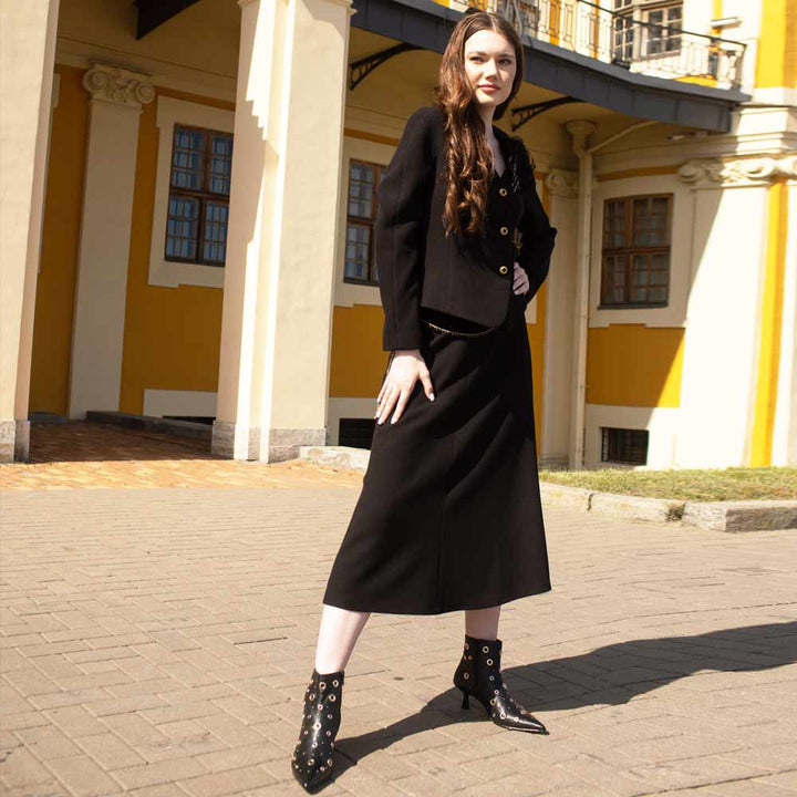 Saint Orla Multicolor Eyelet Black Leather Ankle Boots