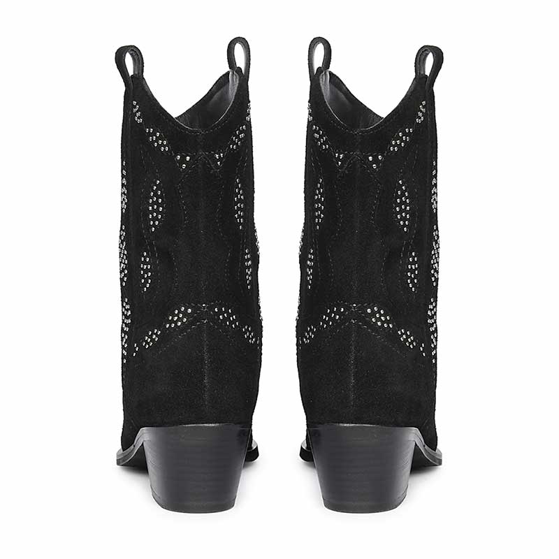 Leather Black Suede Western Booties Saint Ryleigh Silver Studded