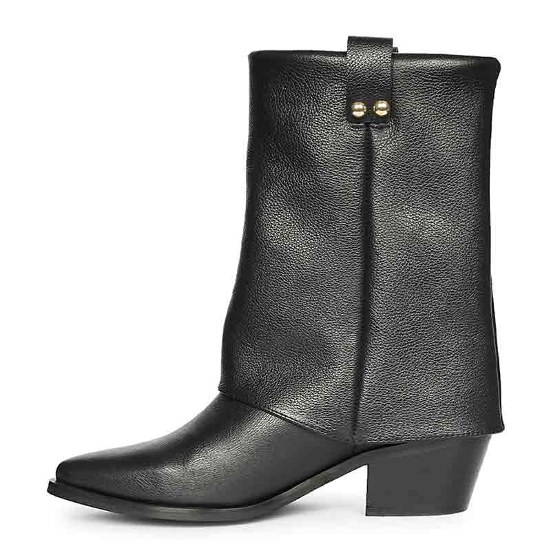 Saint Malone Fold Over Black Leather Mid Calf Boots – SaintG India