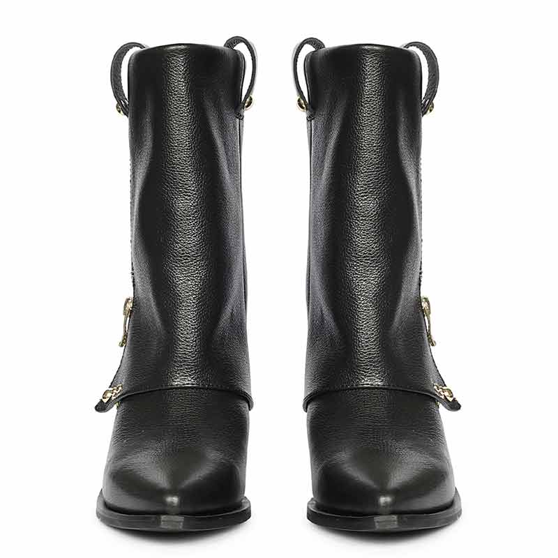 Saint Malone Fold Over Black Leather Mid Calf Boots
