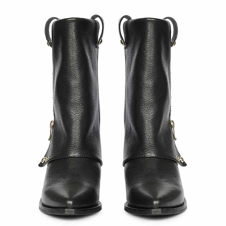 Saint Malone Fold Over Black Leather Mid Calf Boots