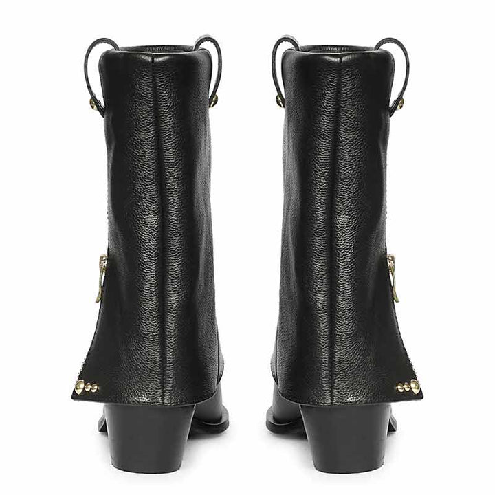 Saint Malone Fold Over Black Leather Mid Calf Boots