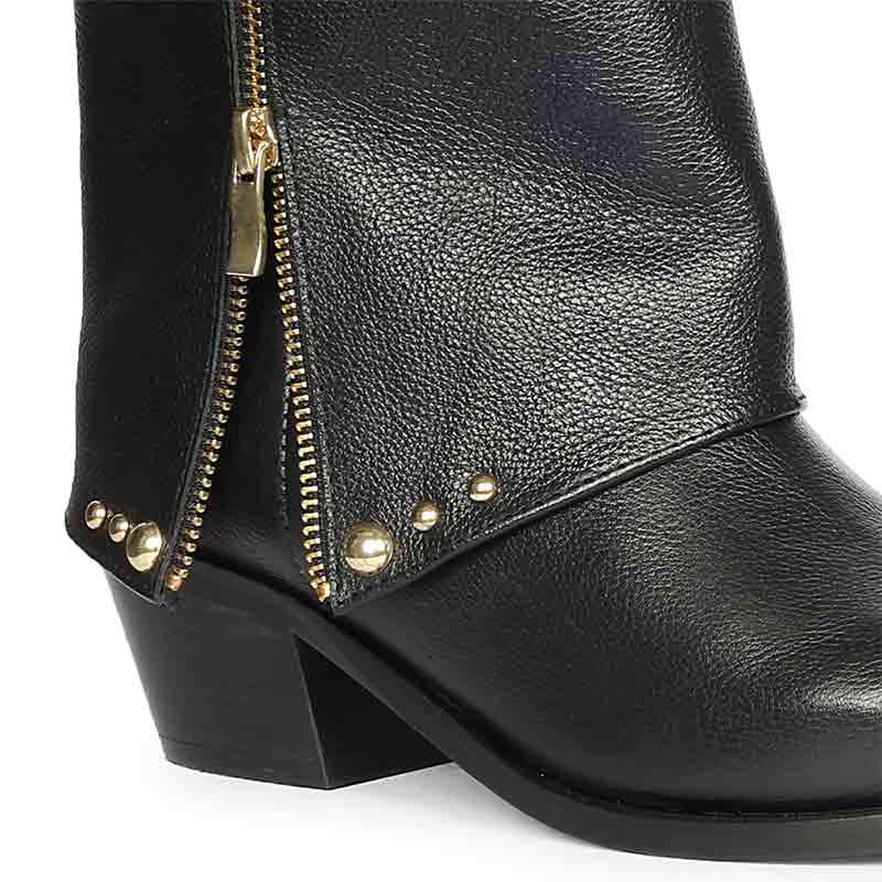 Saint Malone Fold Over Black Leather Mid Calf Boots
