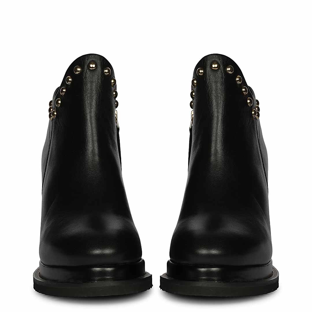 Saint Meliora Metal Studs Black Leather Wedge Heel Boots