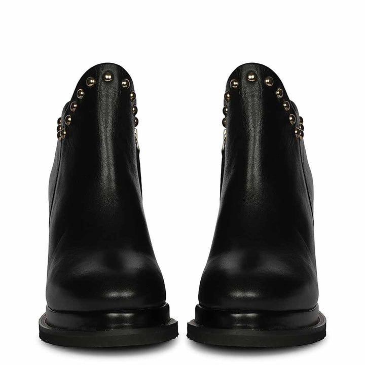 Saint Meliora Metal Studs Black Leather Wedge Heel Boots