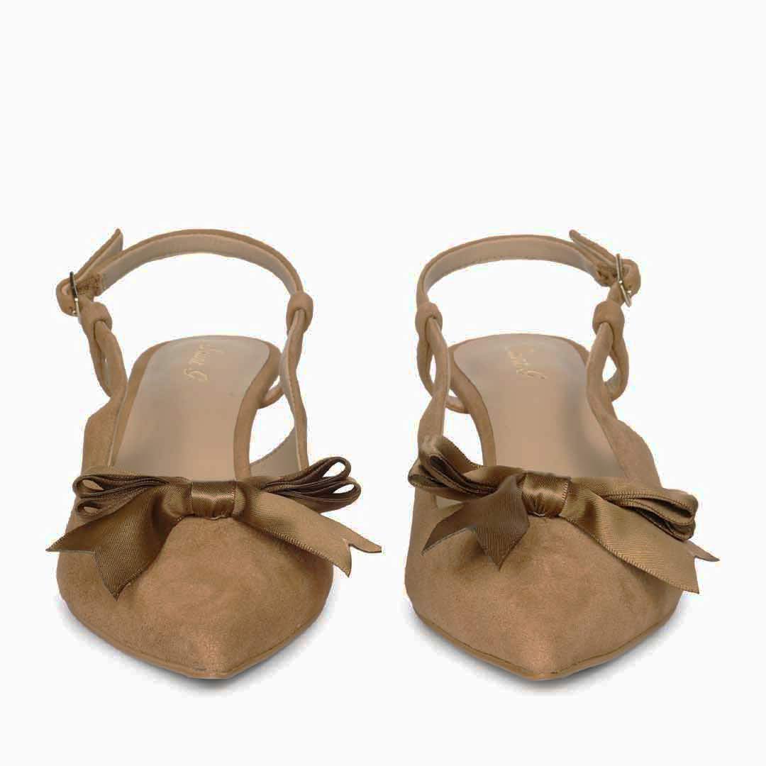 Saint Toria Bow Tan Leather Sling Back Pumps