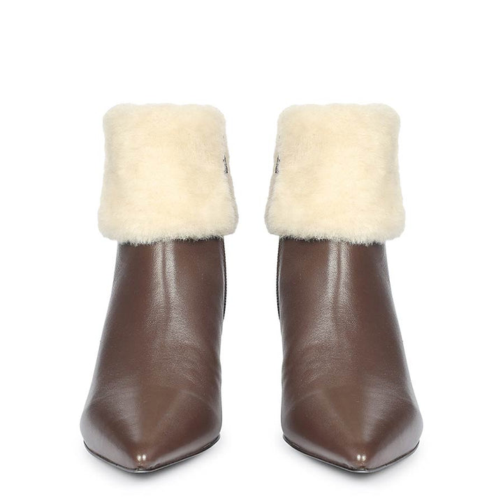 Saint Marvella Fur Cuff Brown Leather Ankle Boots