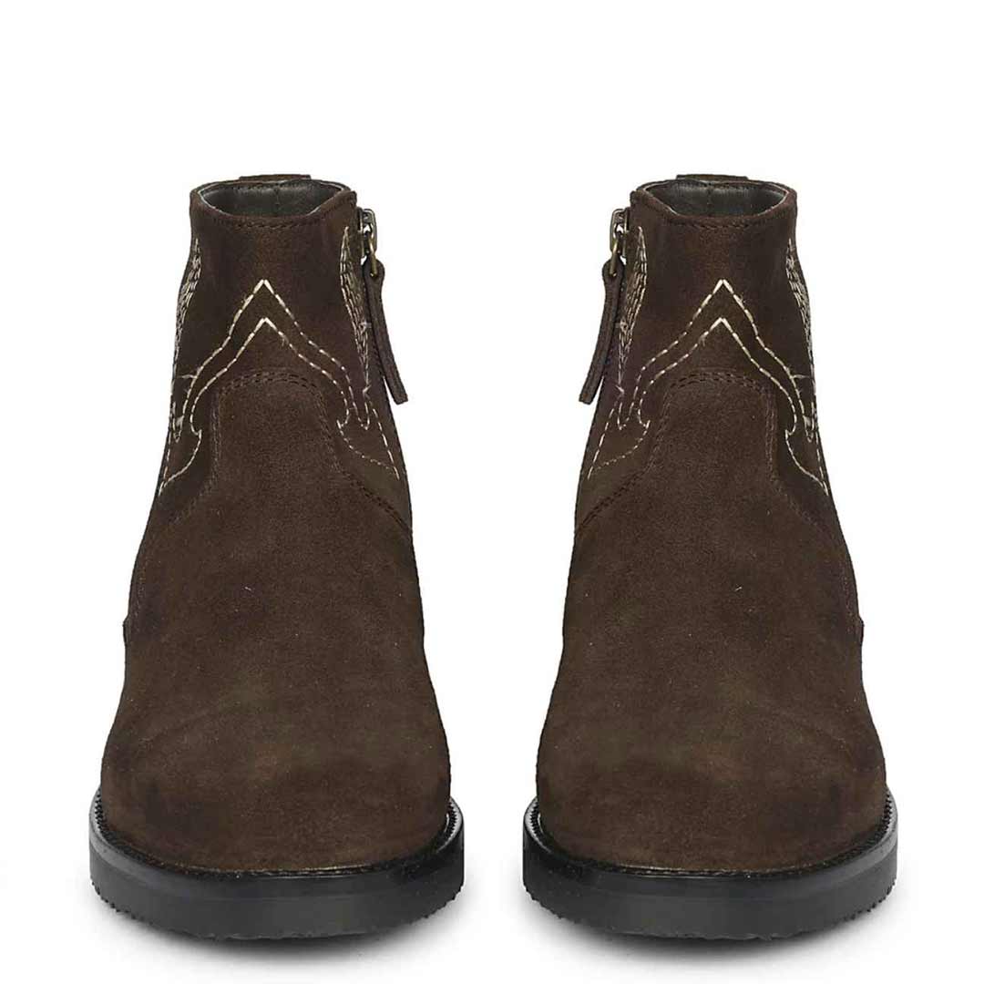 Alessa Dark Brown Suede Leather Ankle Boots