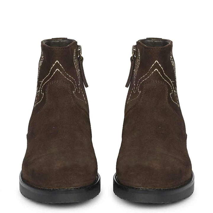 Alessa Dark Brown Suede Leather Ankle Boots