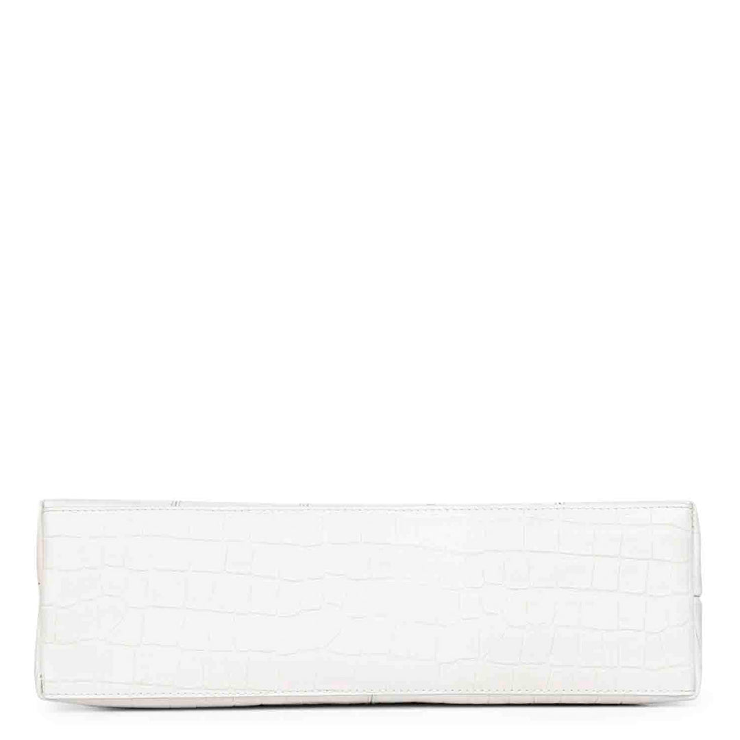 Favore White Leather Structured Handheld Bag