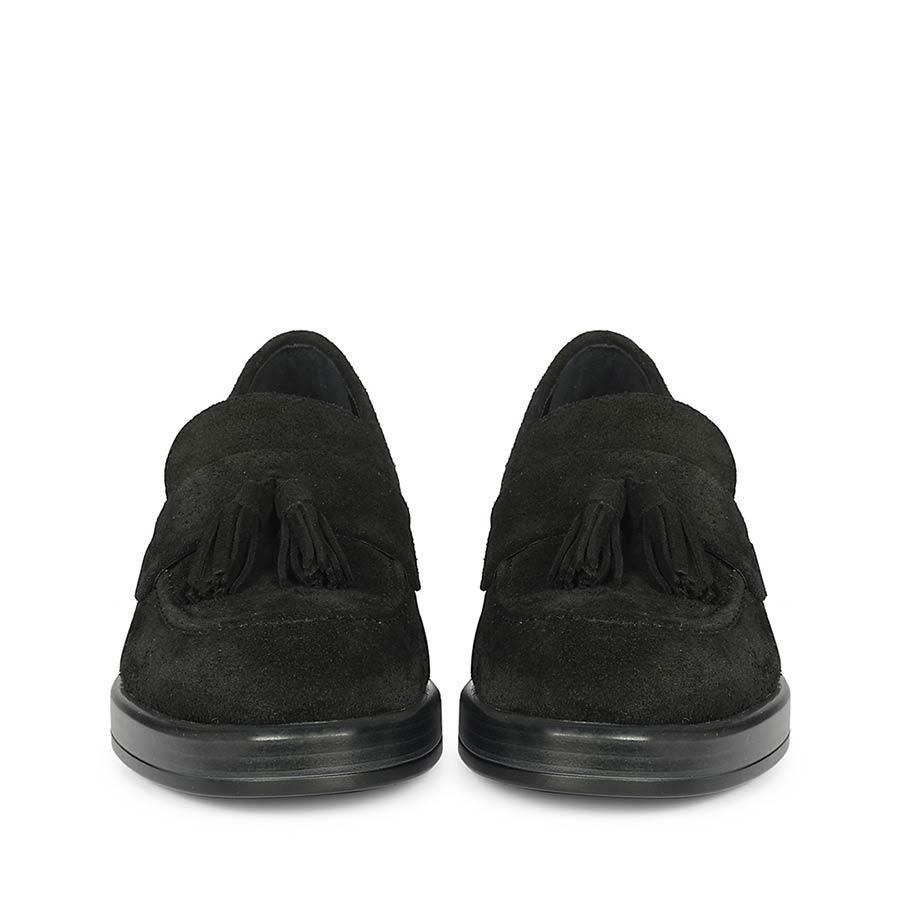 Saint Simone Black Leather Tassel Moccasins